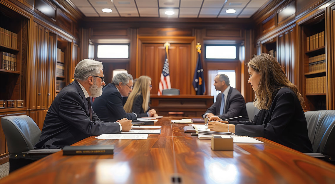 Lawyers sitting in a court room